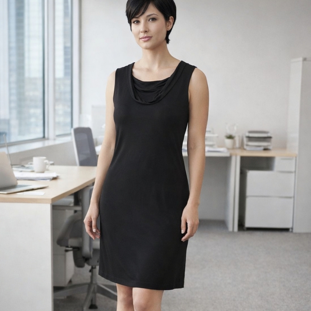 Calvin Klein Dress Women's 14 Sleeveless Sheath Black Stretch Knit Modest Shift